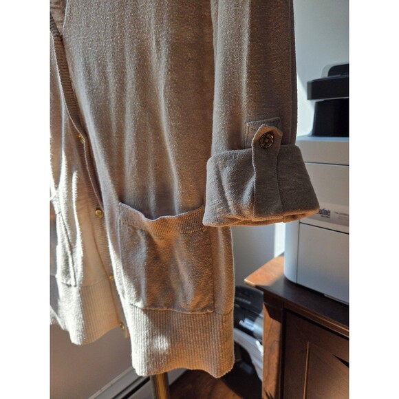 Michael Kors Beige Button Up Long Sleeve Sweater with Roll Tab Sleeves, Large - Picture 6 of 8